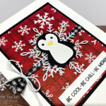 A wintery card using the Penguin Place bundle and Peaceful Prints designer series paper from Stampin